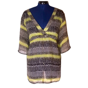 Unbranded 1X brown green pattern v neck semi sheer‎ swim cover up dress/tunic